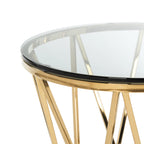 Velmora™ Couture Delsy Geometric Round Glass Top End Table, Gold