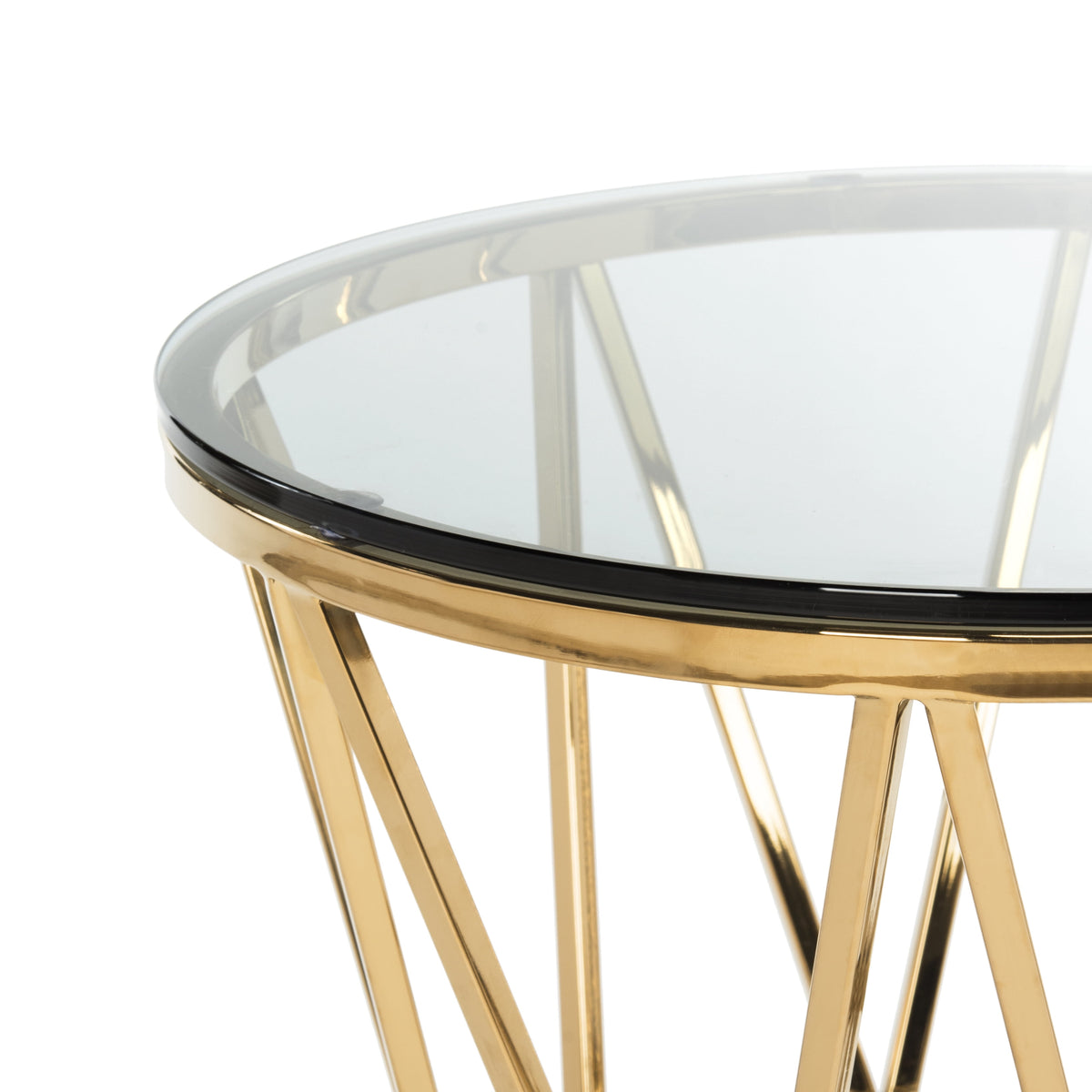 Velmora™ Couture Delsy Geometric Round Glass Top End Table, Gold