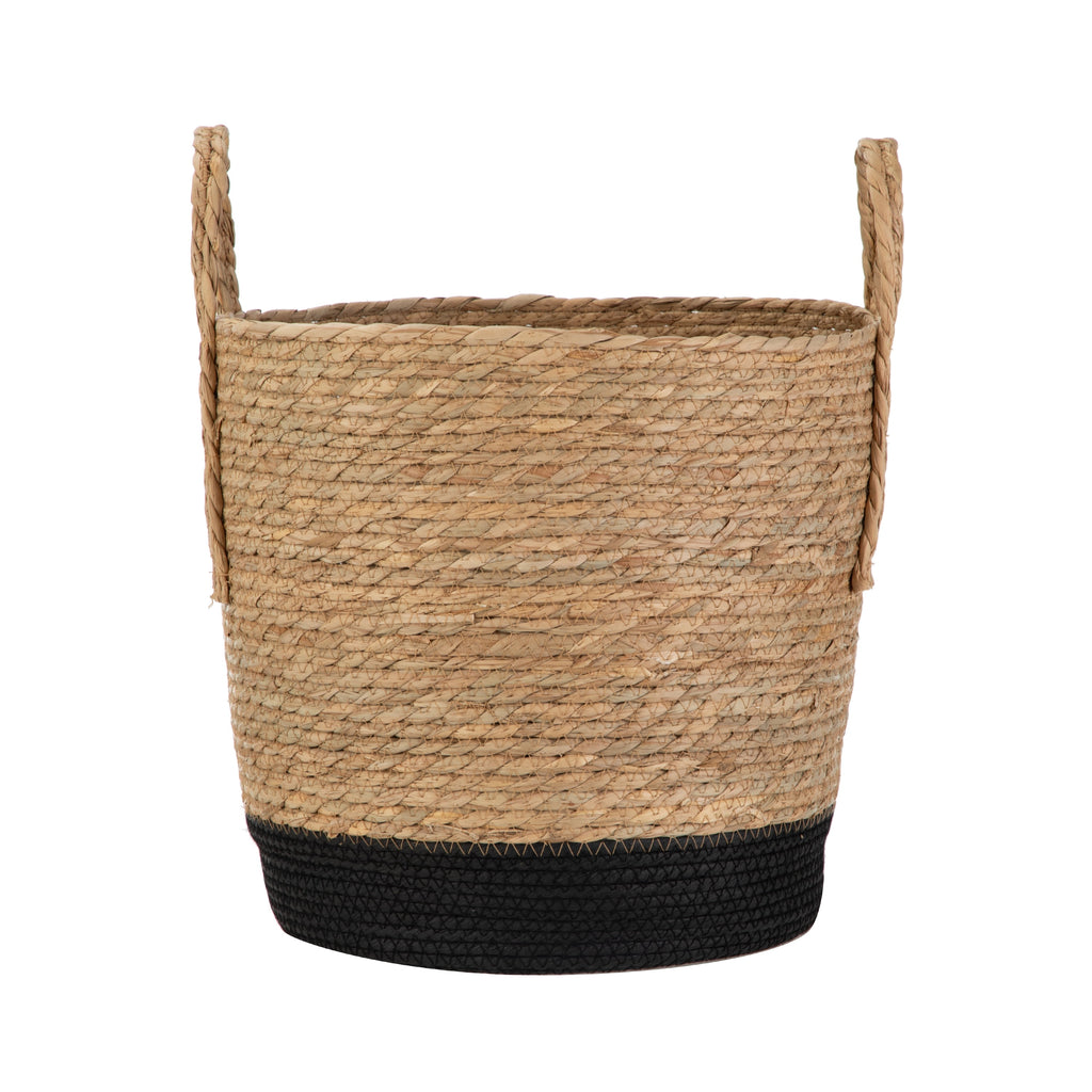 Velmora™ Natural and Black Round Rush Baskets, Set of 2