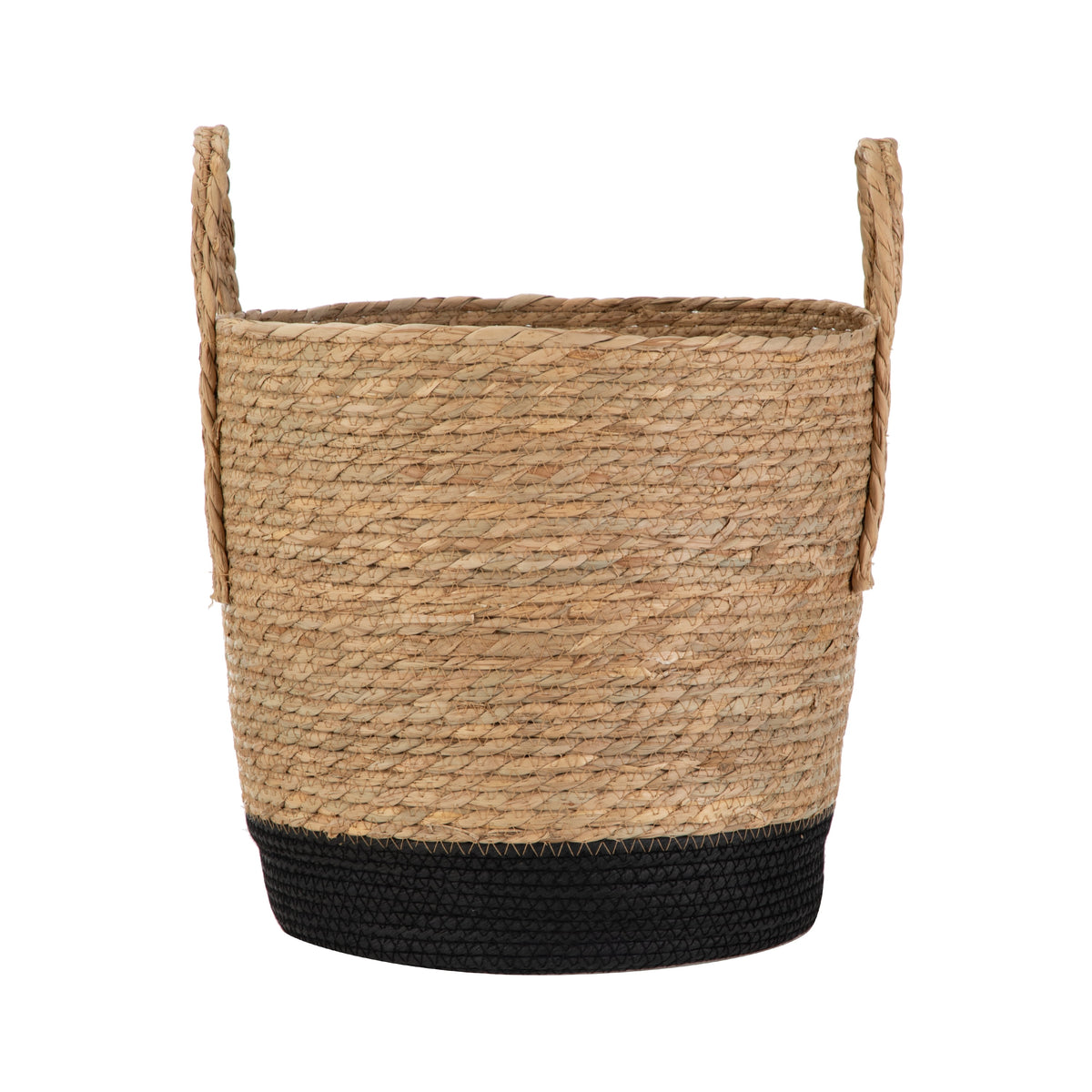 Velmora™ Natural and Black Round Rush Baskets, Set of 2