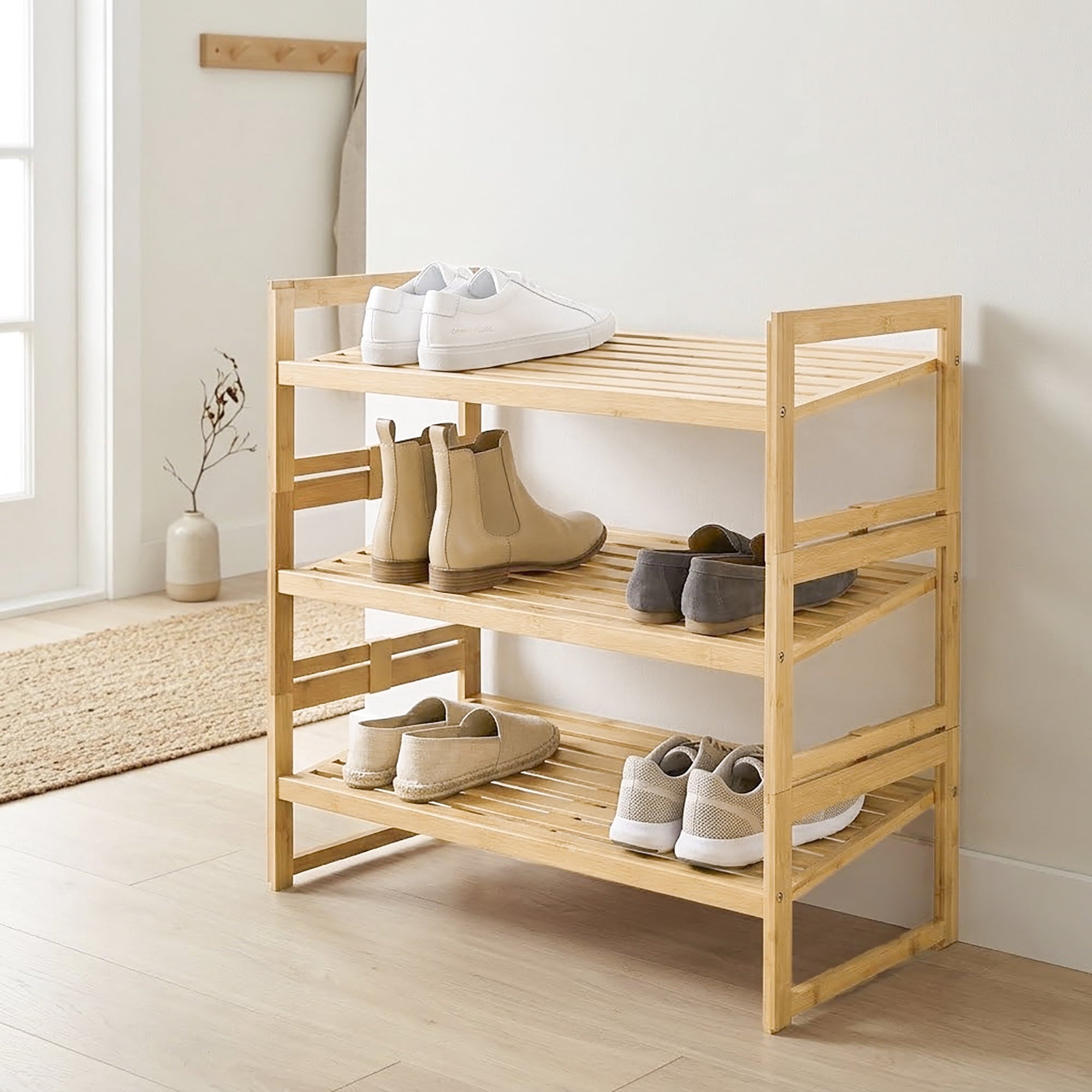Velmora™ (2 pack) Bamboo 3-Tier Shoe Rack for 9 Pairs