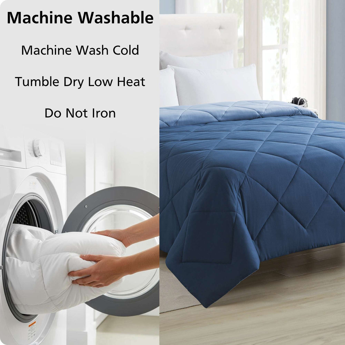 Velmora™ Reversible Microfiber Comforter, Navy, Full/Queen