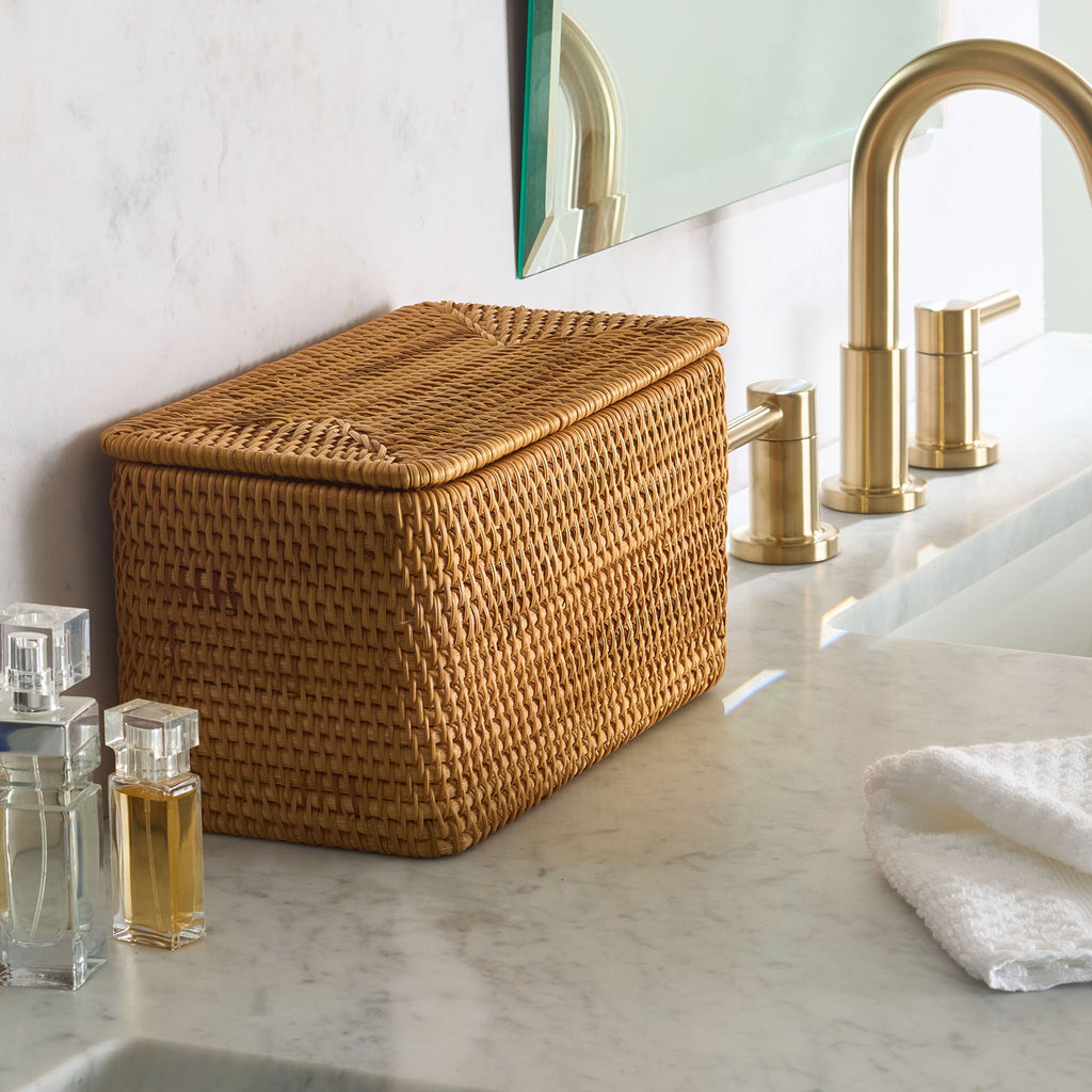 Velmora™ Brown Rattan Organizer Basket with Lid