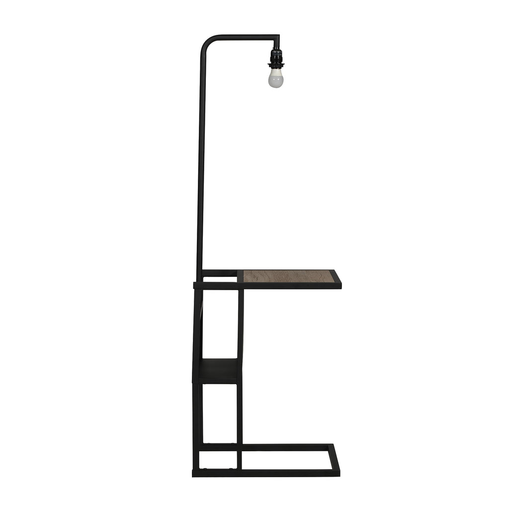 Velmora™ 54" Matte Black Metal Floor Lamp with Faux Wood Table and Magazine Rack