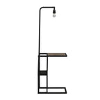 Velmora™ 54" Matte Black Metal Floor Lamp with Faux Wood Table and Magazine Rack