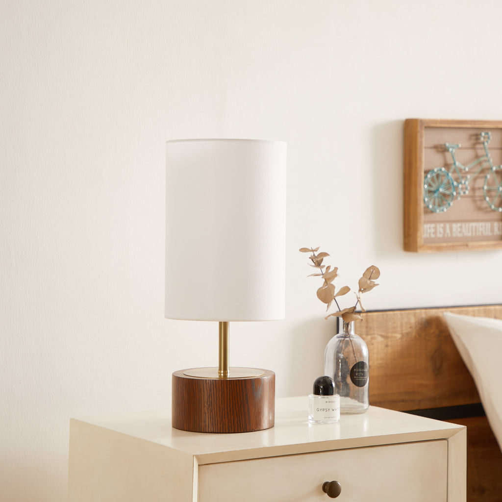 Velmora™ Woodgrain Touch Table Lamp, Walnut and Brushed Brass Finish, 16.25 in
