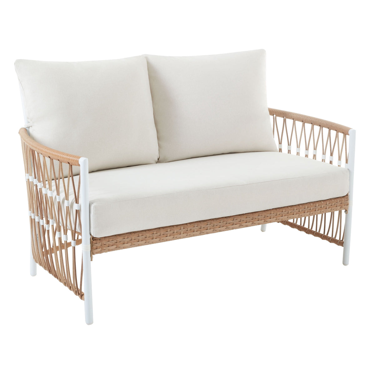 Velmora™ Lilah Outdoor Wicker Loveseat with White Cushions