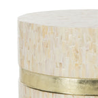 Velmora™ Perla Glam Mosaic Round Side Table, Pink Champagne/Gold