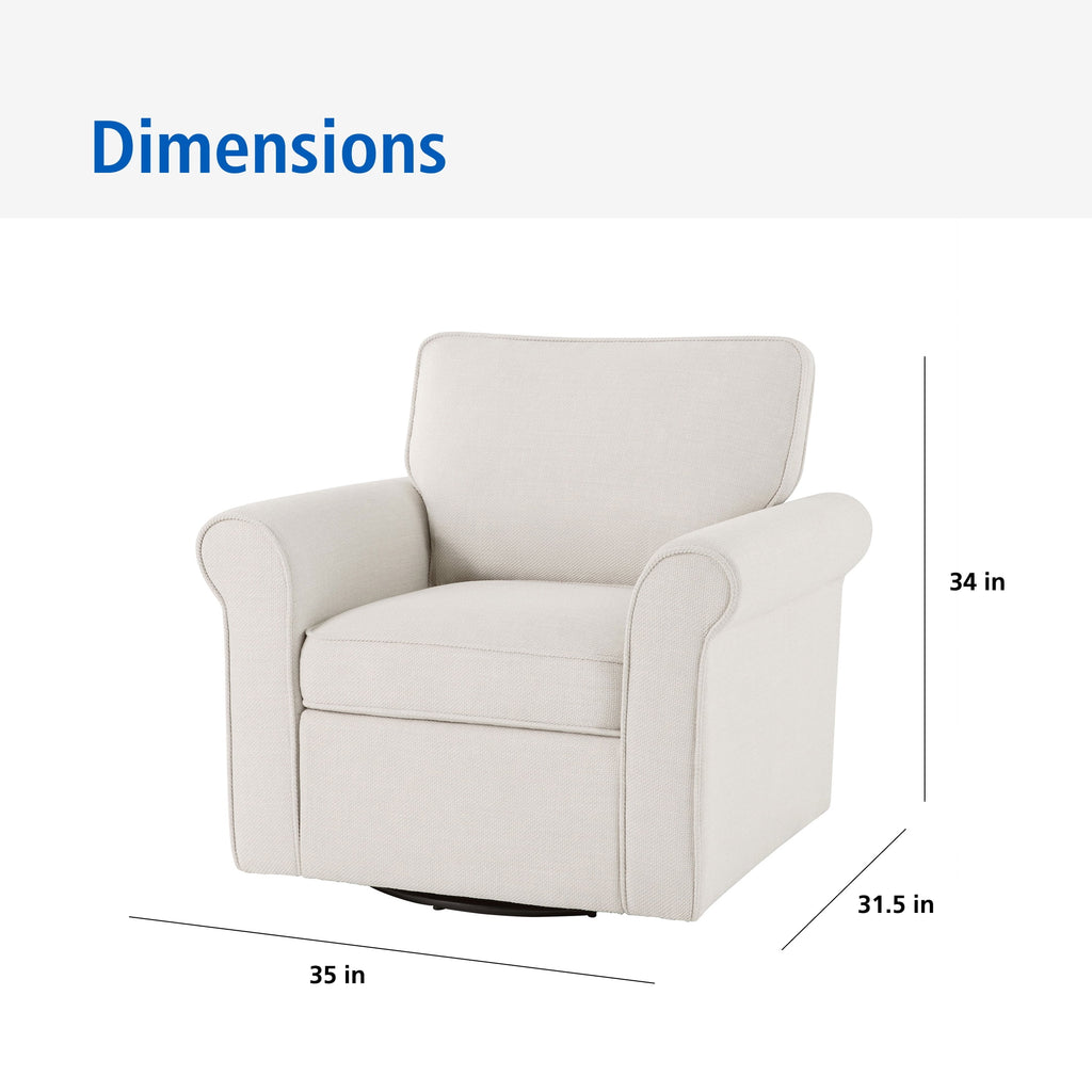 Velmora™ Swivel Accent Chair with Rolled Arms, Cream Fabric Upholstery