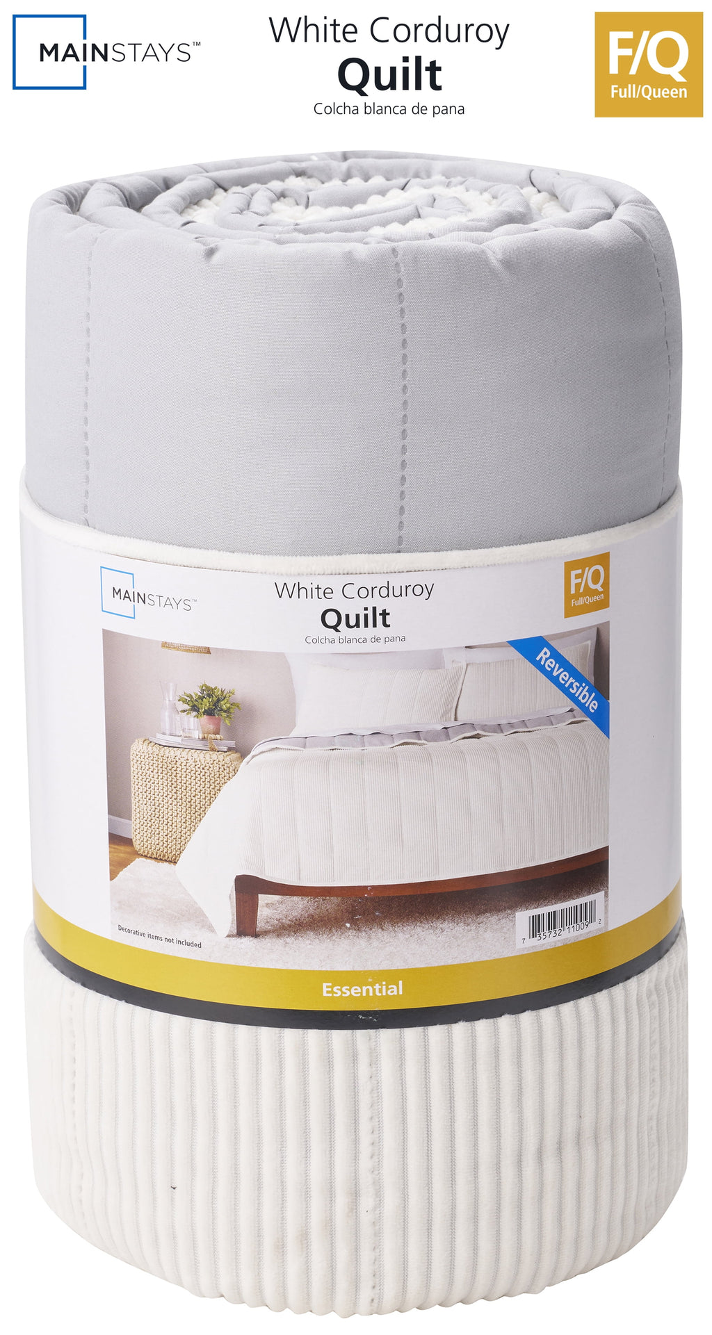 Velmora™ Corduroy Quilt, Full/Queen, White, Reversible Bedding