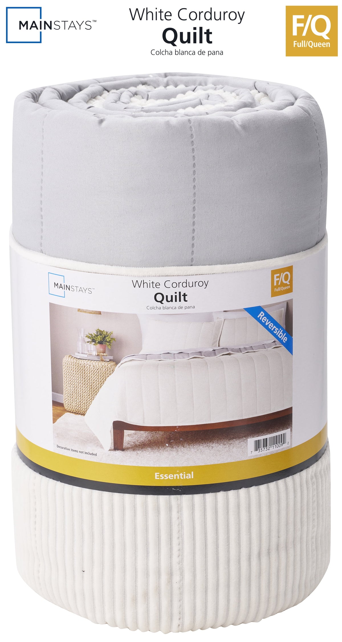 Velmora™ Corduroy Quilt, Full/Queen, White, Reversible Bedding