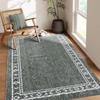 Velmora™ Green Bordered Tufted Washable Area Rug, 8 ft x 10 ft