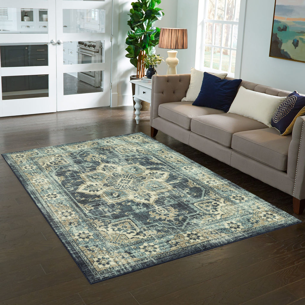 Velmora™ Distressed Vintage Persian Indoor Area Rug, Blue, 5 ft x 7 ft