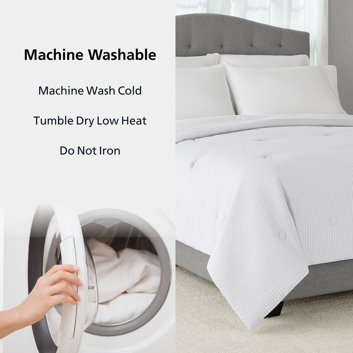 Velmora™ King Comforter, Reversible Down Alternative, All-Season, White Seersucker