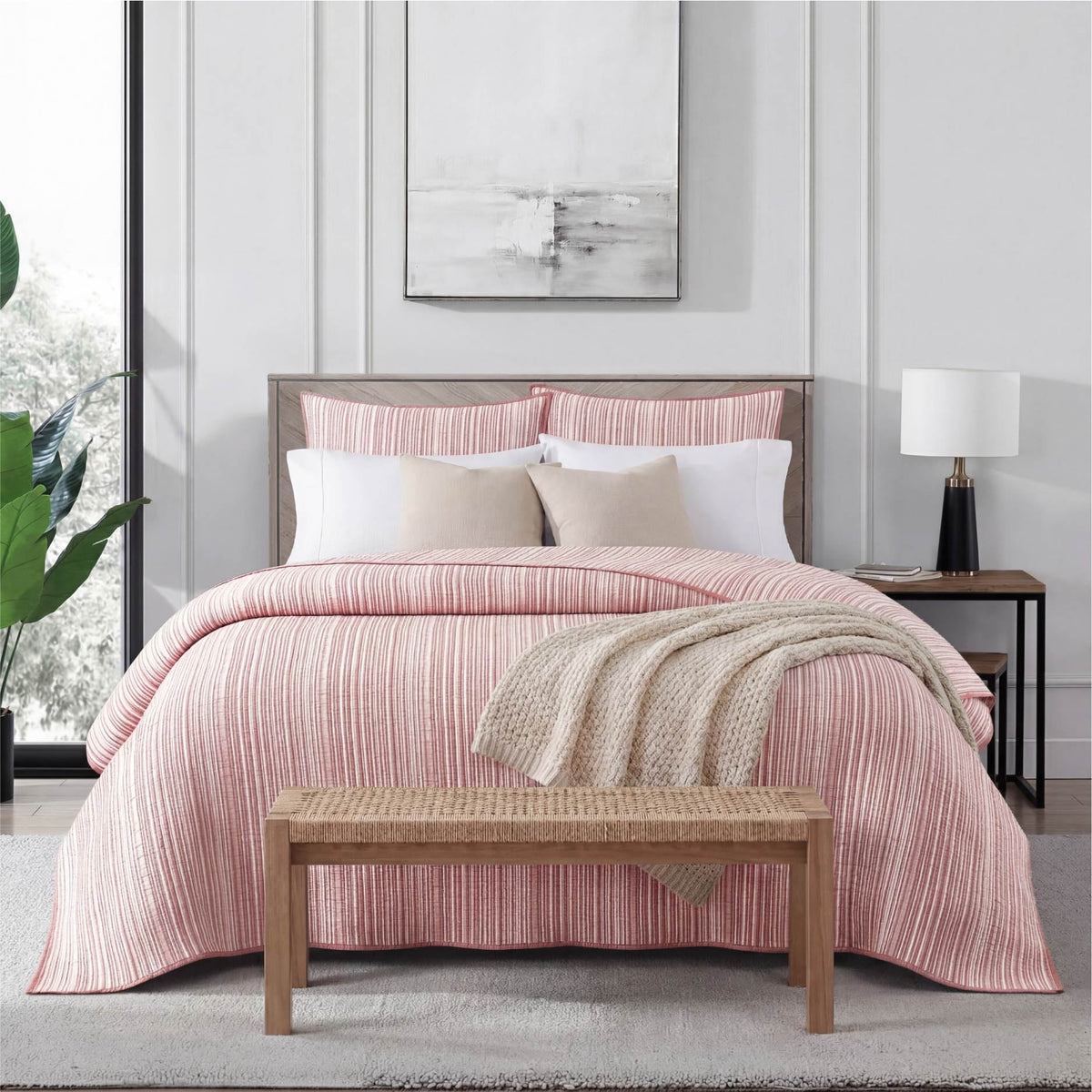 Velmora™ Essentials Full/Queen Stripe Quilt, Red Rust Coverlet, Lightweight & Reversible Bedding