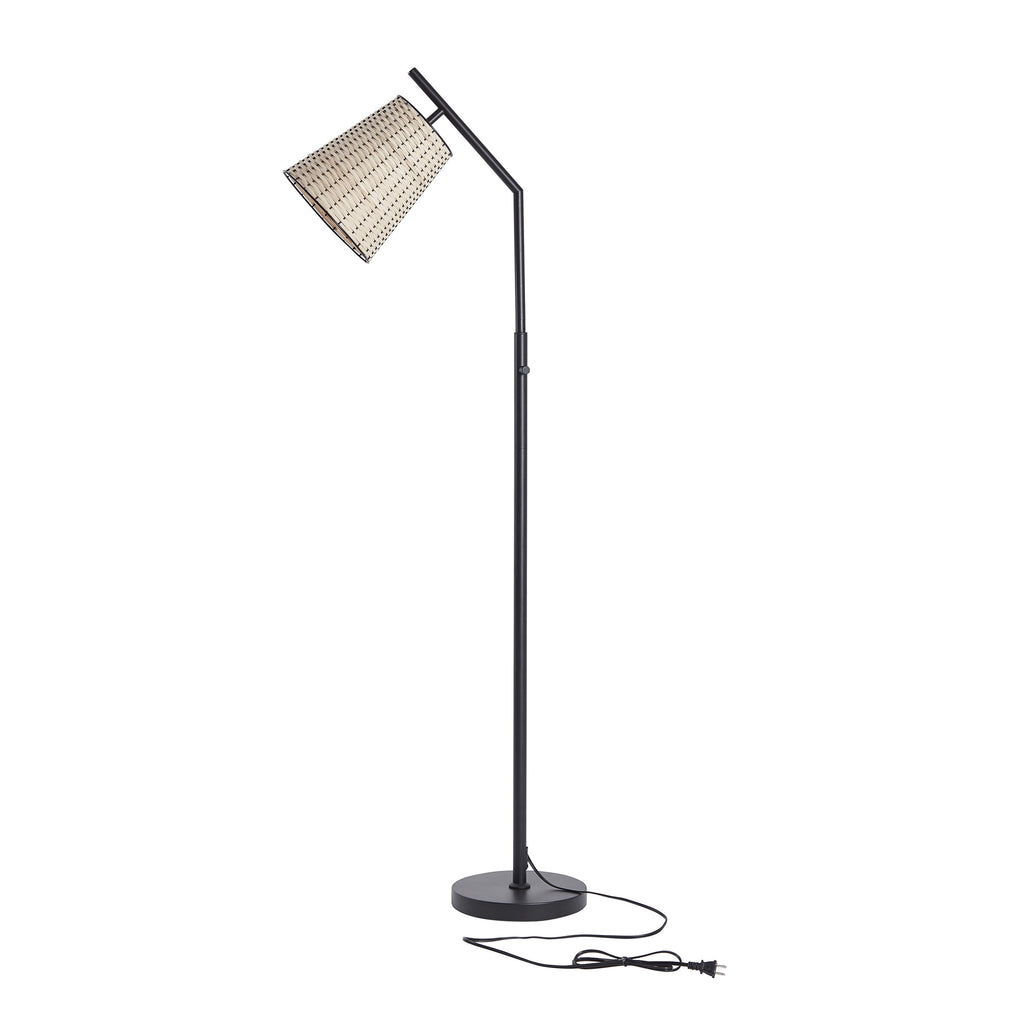 Velmora™ 60 in Boho Black Angled Floor Lamp with Rattan Shade