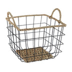 Velmora™ 2-Pack Square Wire Storage Baskets with Woven Trim, Black Metal, 10"L x 10"W x 10"H – Decorative Bin for Pantry, Closet, Bathroom, or Office Organization