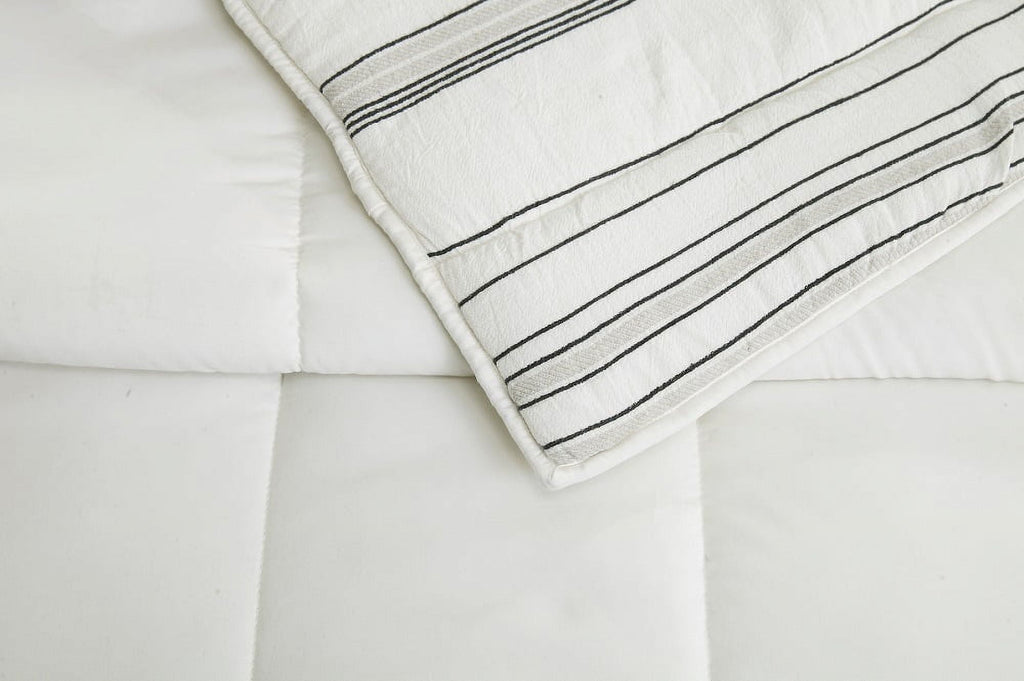Velmora™ Ticking Stripe Cotton Quilt, Off-White, Full/Queen, All Ages
