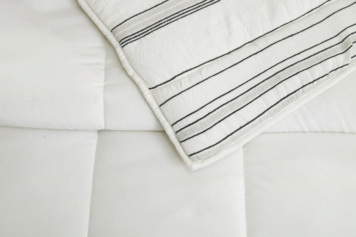 Velmora™ Ticking Stripe Cotton Quilt, Off-White, Full/Queen, All Ages