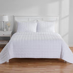Velmora™ Crinkle Quilt, King, White, Soft Wash Microfiber Bedding