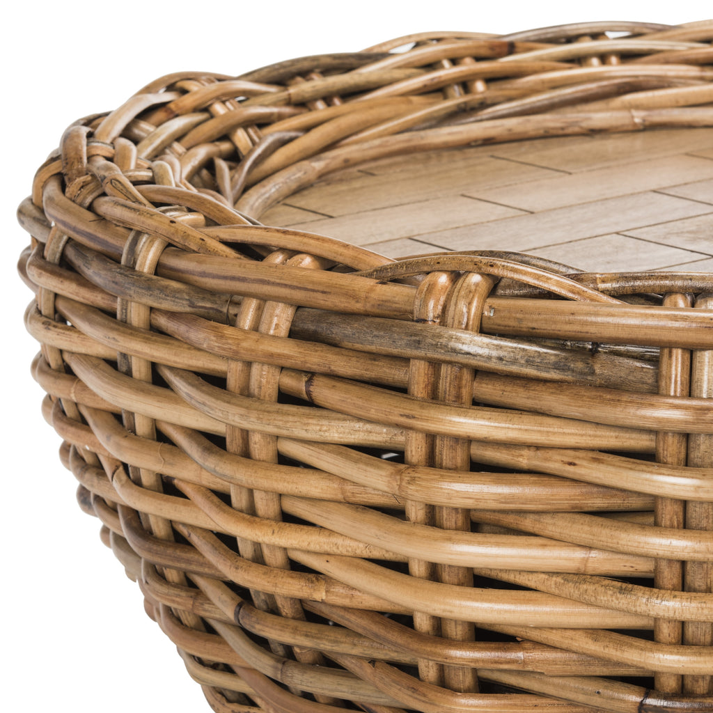 Velmora™ Alley Wood Top Round Wicker Coffee Table, Natural Brown