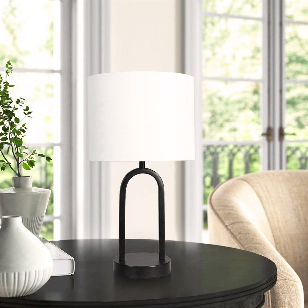 Velmora™ (3 pack) 16.75 in Black Metal Arch Table Lamp with White Fabric Shade