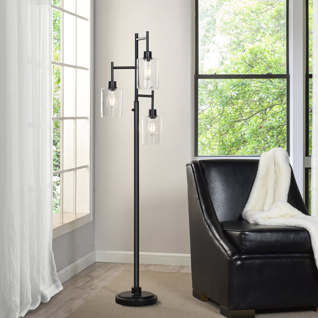Velmora™ 63.5 in 3 Light Contemporary Black Floor Lamp Clear Glass
