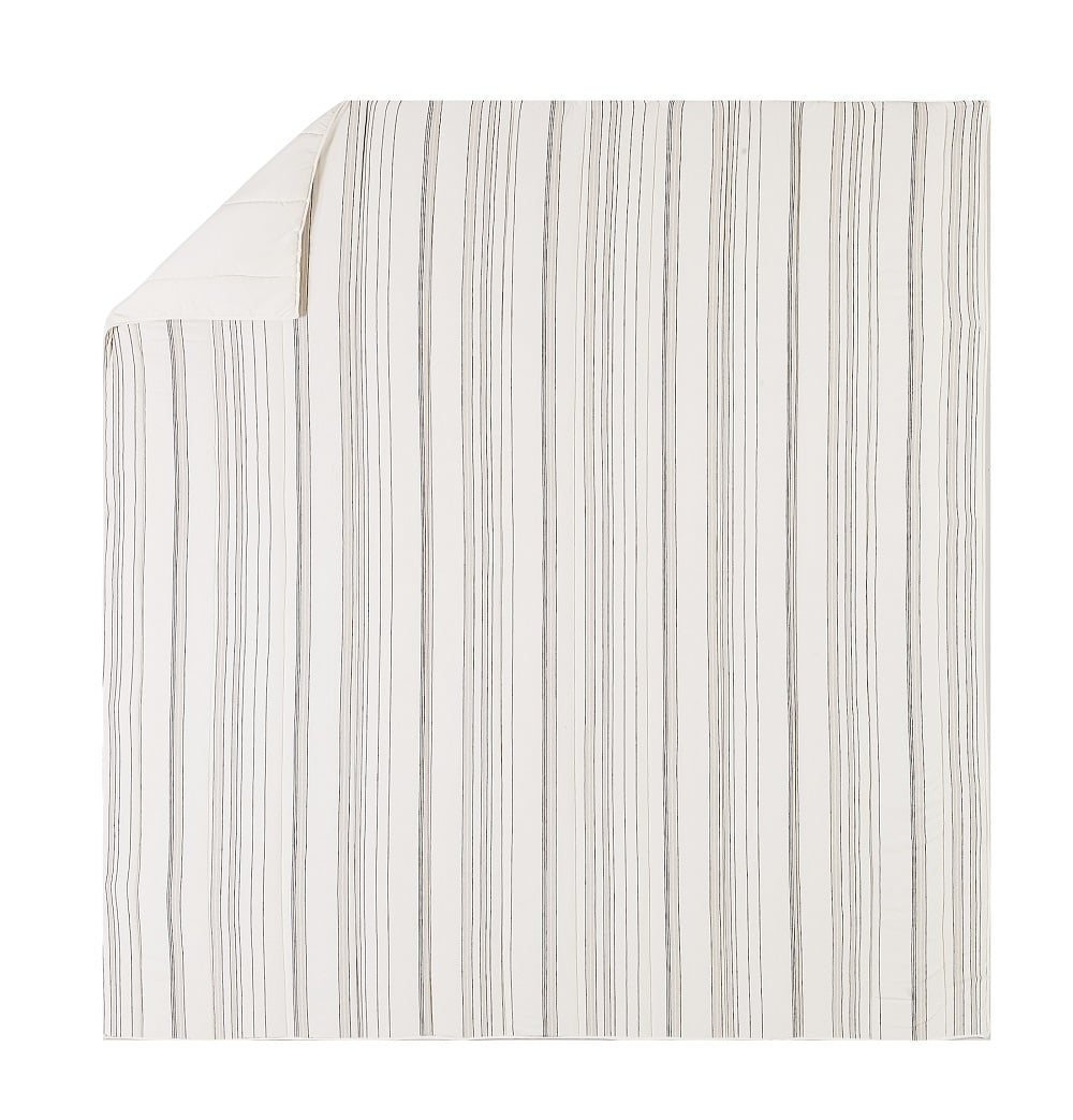 Velmora™ Ticking Stripe Cotton Quilt, Off-White, Full/Queen, All Ages