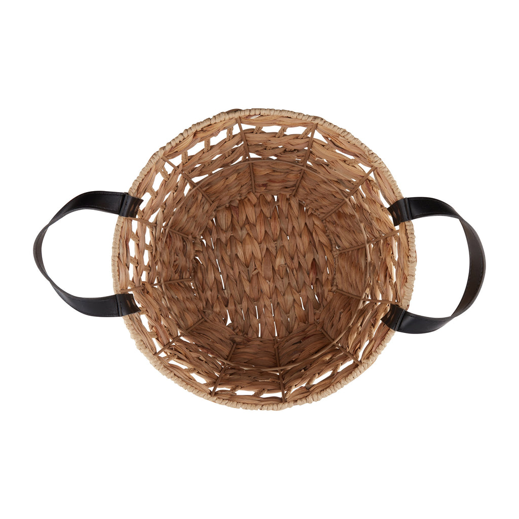 Velmora™ 2-Pack Round Decorative Storage Baskets with Faux Leather Handles, Natural, 14.5 in x 16.5 in